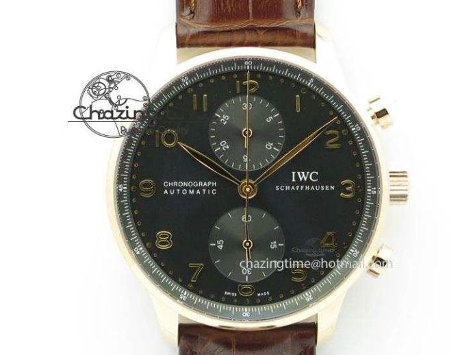 MIROTIME 0104 Unique Portuguese 40mm Chrono SS Map Dial on Black Leather Strap A 7393